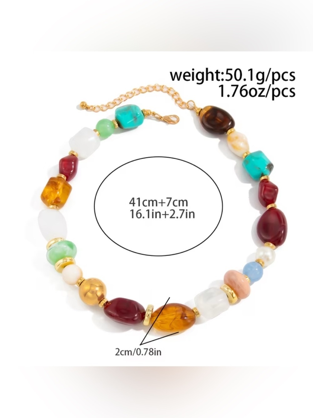 Multicolor Resin & Glass Bead Collar Necklace with Gold Accents - Picture 4 of 4